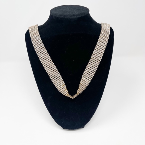 Crystal Trim Rhinestone Gold Tone Necklace - Picture 3 of 12